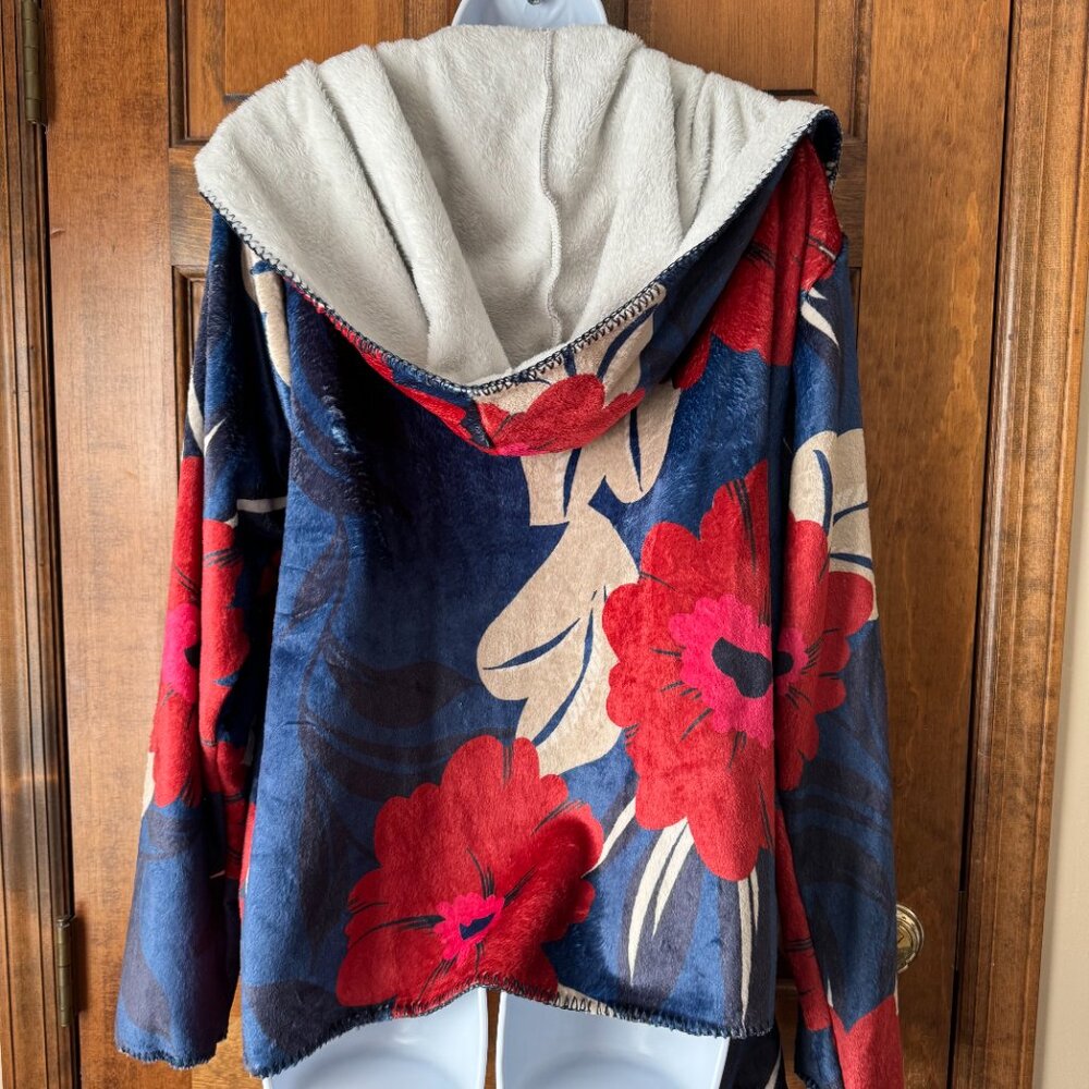 NWT Johnny Was Adler Blue/Red/Fuchsia/Tan Flowers Hooded Sherpa Jacket X-Large - Picture 8 of 12